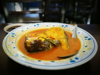 Close-up of served food in plate