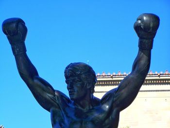 Close-up of sculpture of boxer