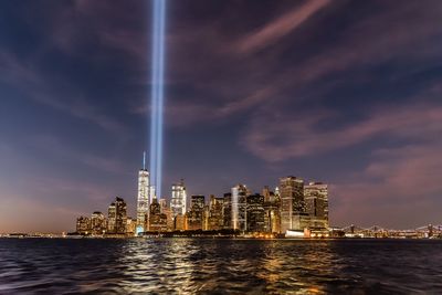 New york city lit up at dusk