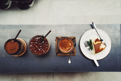 High angle view of fruits in plate on table