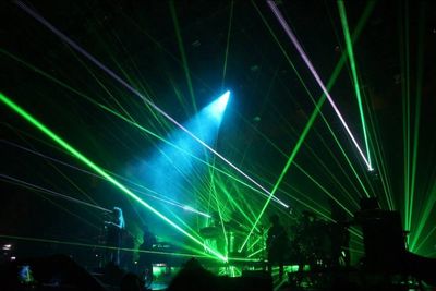 High angle view of illuminated concert at night