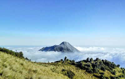 Panoramic view of volcanic landscape against sky