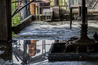 Abandoned metal structure during winter