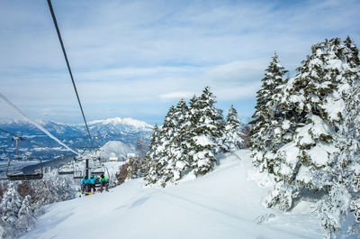 Scenic view of snow covered mountains against sky