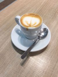 High angle view of coffee on table