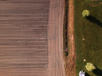 Aerial view of agricultural landscape during sunny day