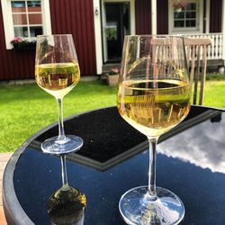 Close-up of wine in glass on table