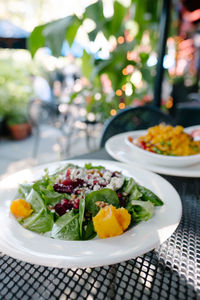 Close-up of salad served on table