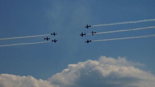 Low angle view of airplane flying in sky