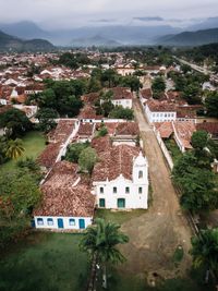 High angle view of buildings in city