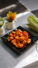 Close-up of food in plate on table