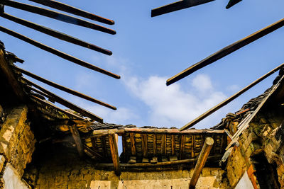 Low angle view of abandoned industry against sky