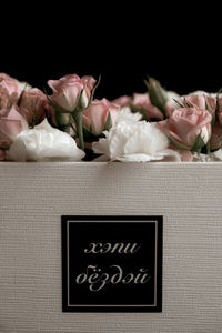 Close-up of roses in box