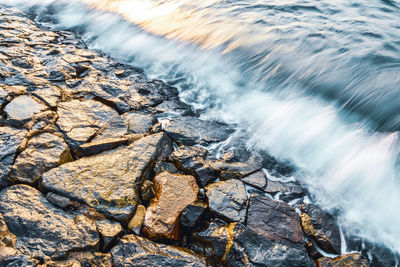 Scenic view of water flowing through rocks