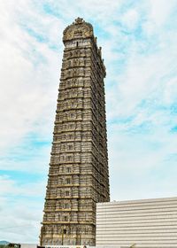 Low angle view of historical murudeshwara temple building against sky 