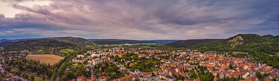 High angle view of townscape against sky