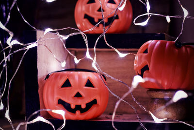 Close-up of illuminated halloween pumpkin