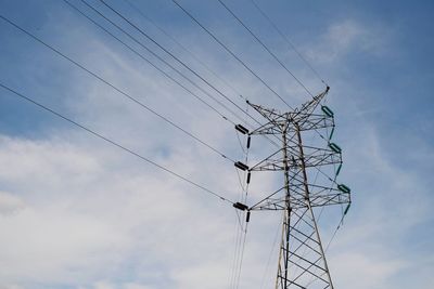 Extra high voltage air ducts or often abbreviated as sutet with a blue sky as a background.