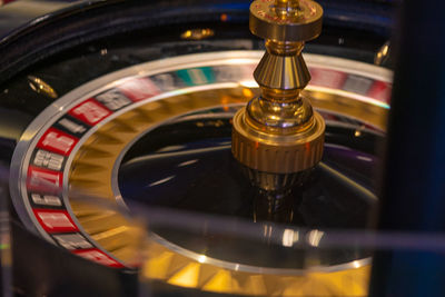 High angle view of clock on table