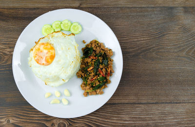 High angle view of breakfast served on table