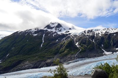 Scenic view of snowcapped mountains against sky