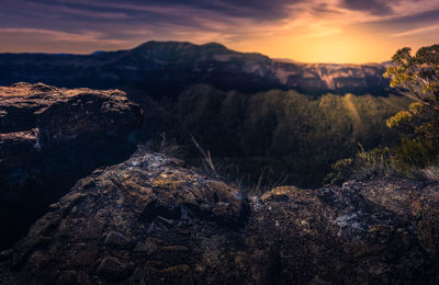 View of rock formations at sunset