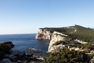 Scenic view of sea against clear sky