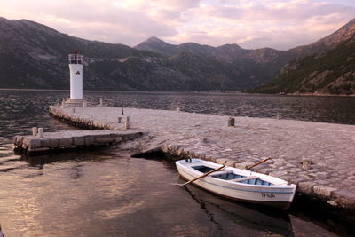 Boats in calm lake