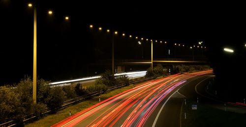 Light trails on road at night