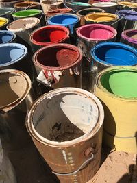 High angle view of multi colored pencils