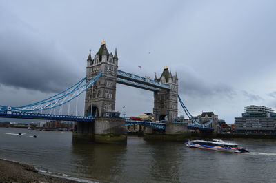 View of suspension bridge over river