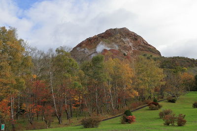 Scenic view of mountain against sky during autumn