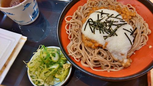 High angle view of meal served in bowl