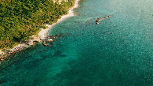 High angle view of people swimming in sea