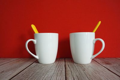 Close-up of coffee cup on table