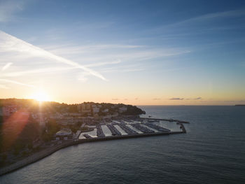 An aerial view of the resort of torquay at sunrise in devon, uk