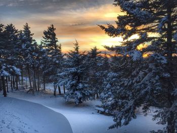 Scenic view of snow covered landscape against cloudy sky