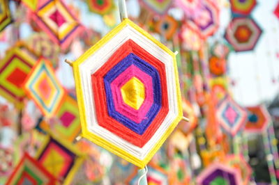 Close-up of multi colored lanterns for sale