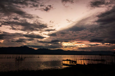 Scenic view of lake against dramatic sky