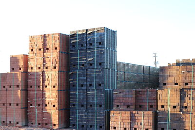 Low angle view of modern buildings against clear sky