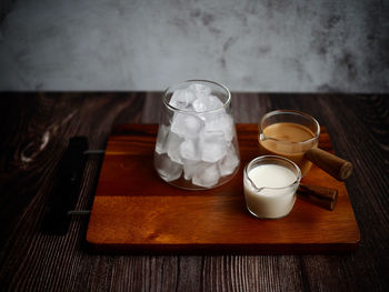 High angle view of drink on table