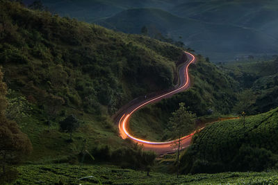 High angle view of winding road on mountain