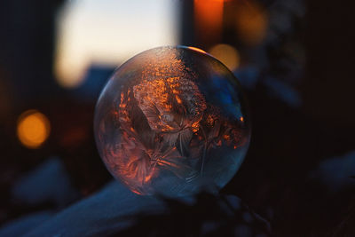 Close-up of a frozen soap bubble