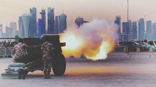 Middle east ramadan traditional cannon firing 