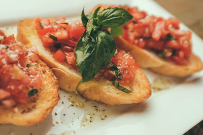 Close-up of bruschetta in plate