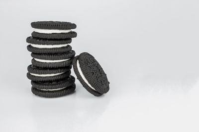 Close-up of stack against white background