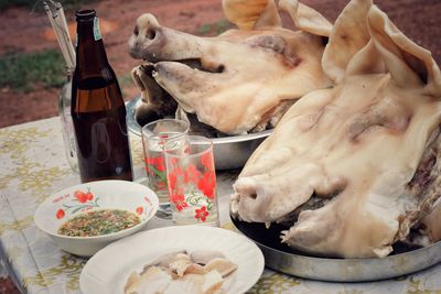 Close-up of food on table