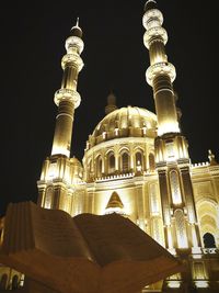 Low angle view of cathedral at night