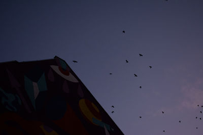 Low angle view of birds flying in sky