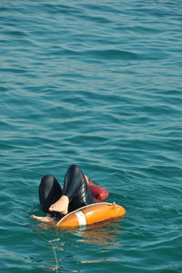 High angle view of man swimming in pool